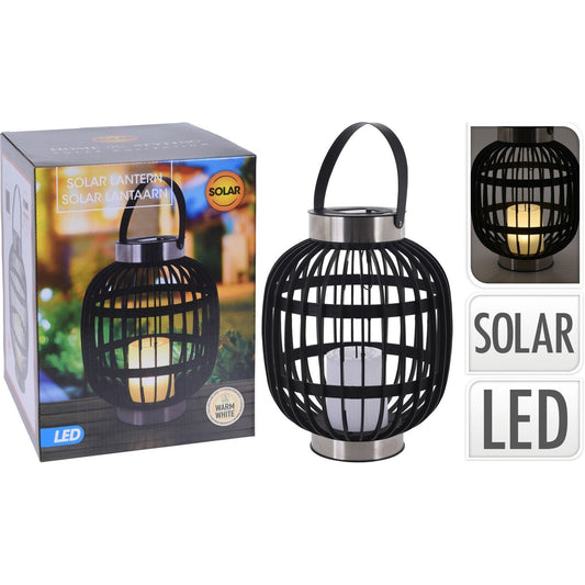 Solar Lantern Black W/ Candle, Size 23