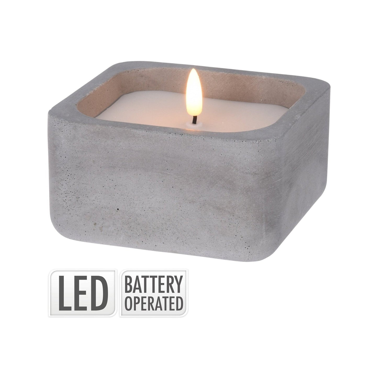 Led Candle In Concrete Pot, Warm Led Top