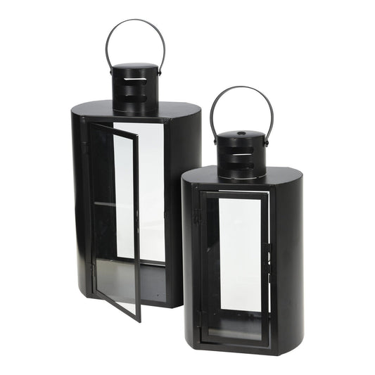 Lantern, Glass And Metal, Set Of 2Pcs