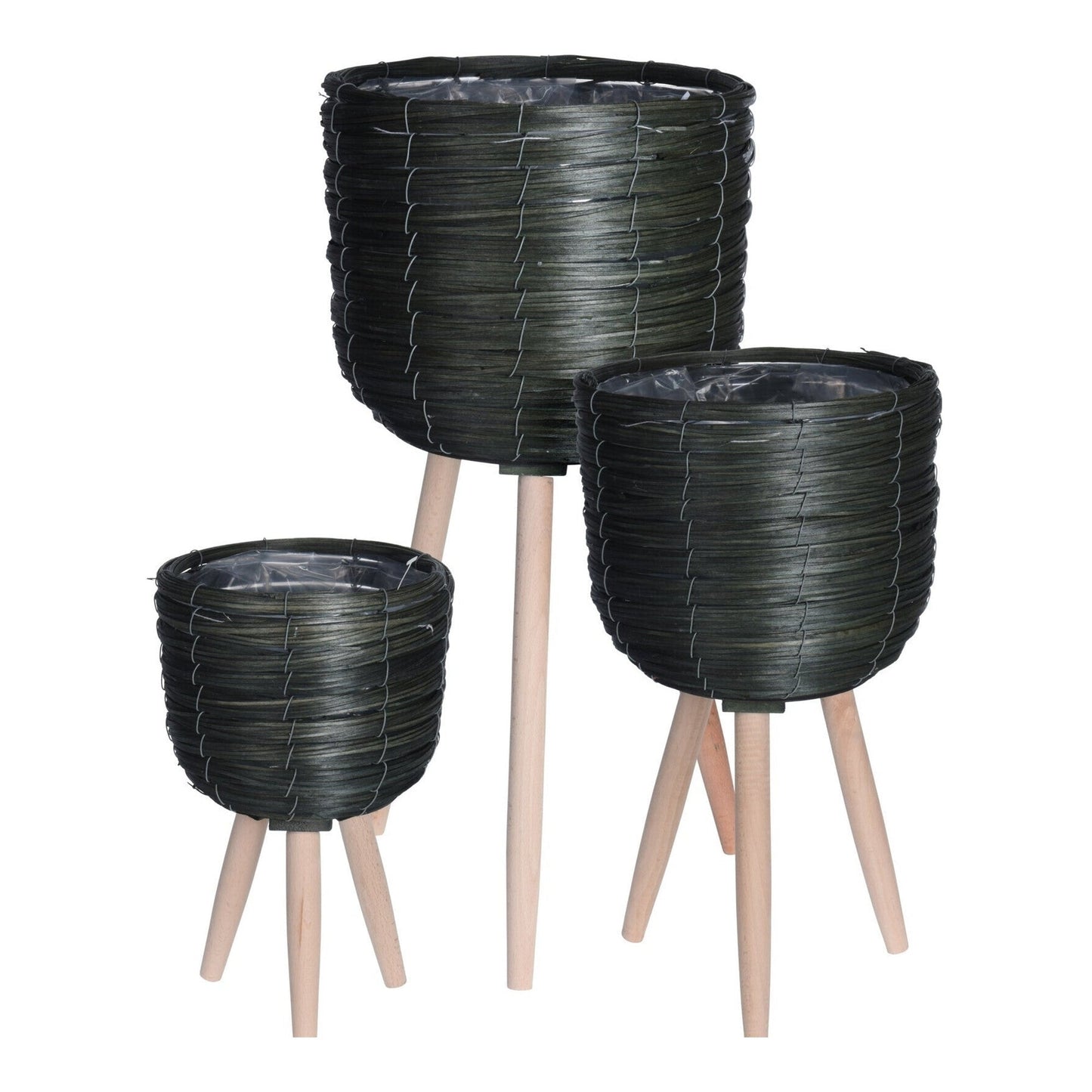 Flowerpot On Legs Set Of 3 Green Color Chipwood