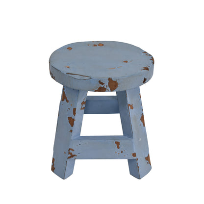 Round Wooden Stool, Blue