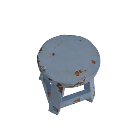 Round Wooden Stool, Blue