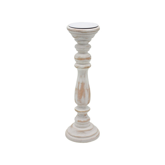 Wood Candle Holder, Antique White