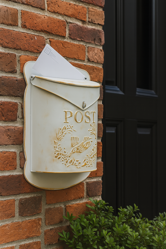 Antique Mailbox, White and Gold Wash