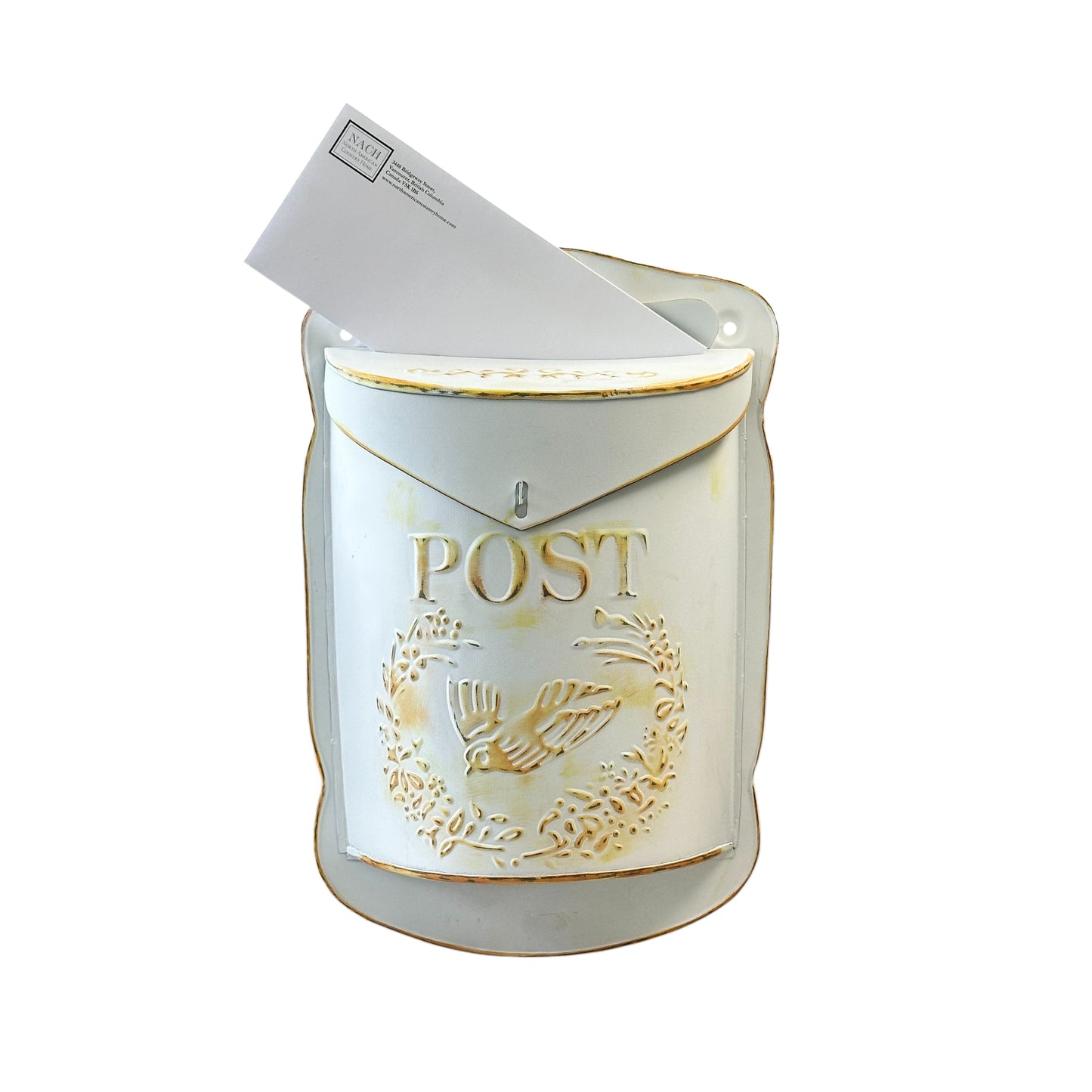 Antique Mailbox, White and Gold Wash