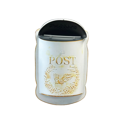 Antique Mailbox, White and Gold Wash
