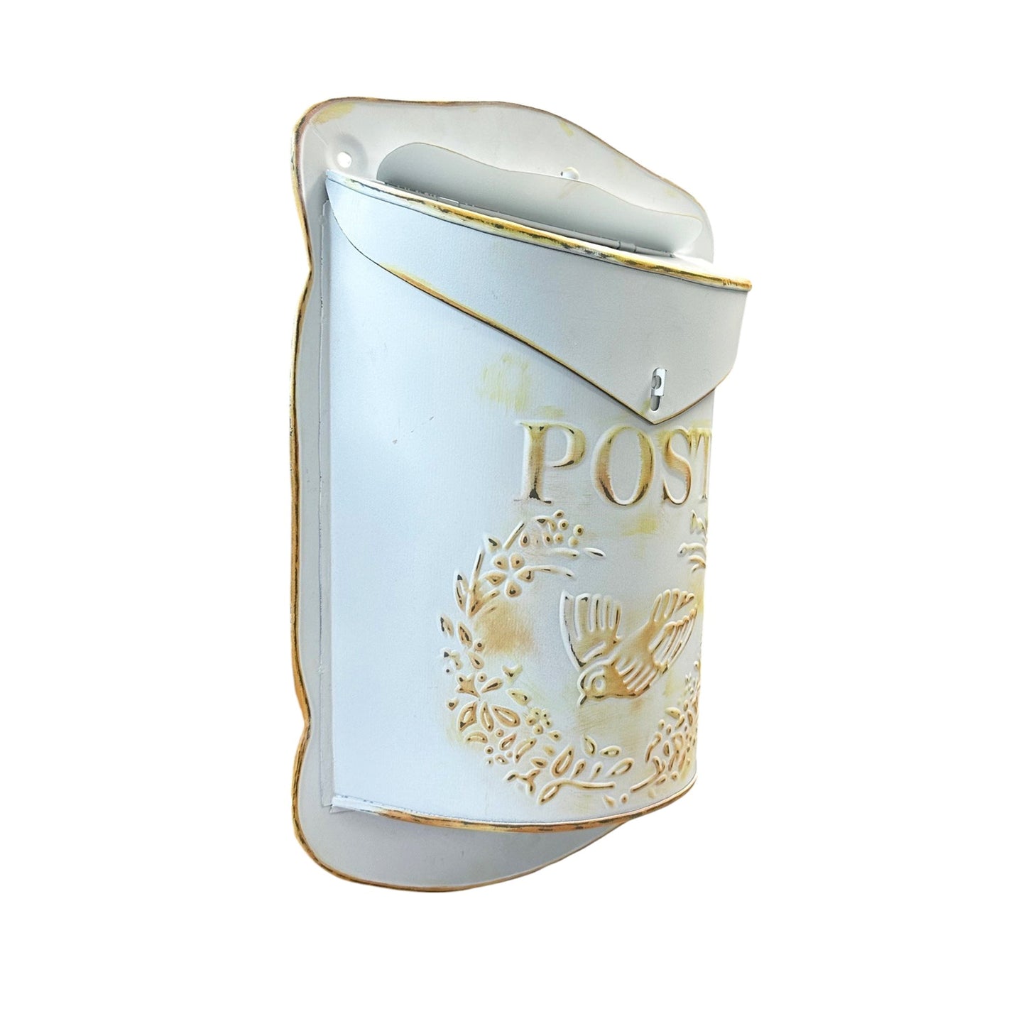 Antique Mailbox, White and Gold Wash