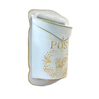 Antique Mailbox, White and Gold Wash