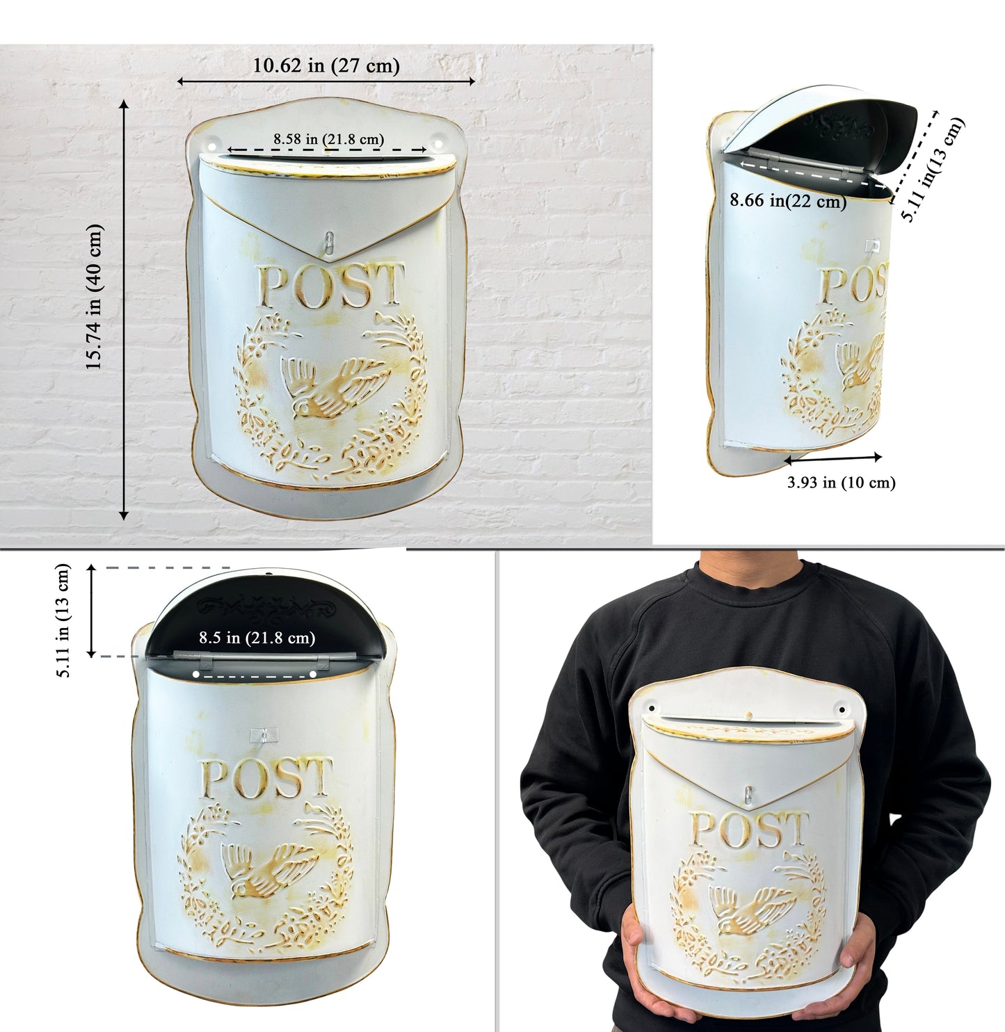 Antique Mailbox, White and Gold Wash