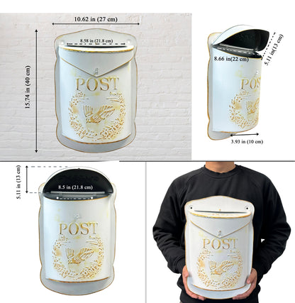 Antique Mailbox, White and Gold Wash