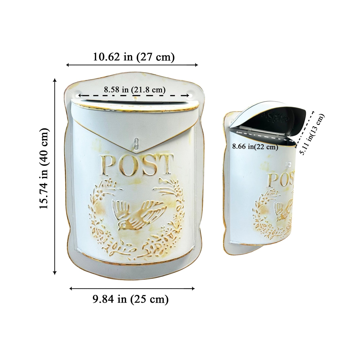 Antique Mailbox, White and Gold Wash