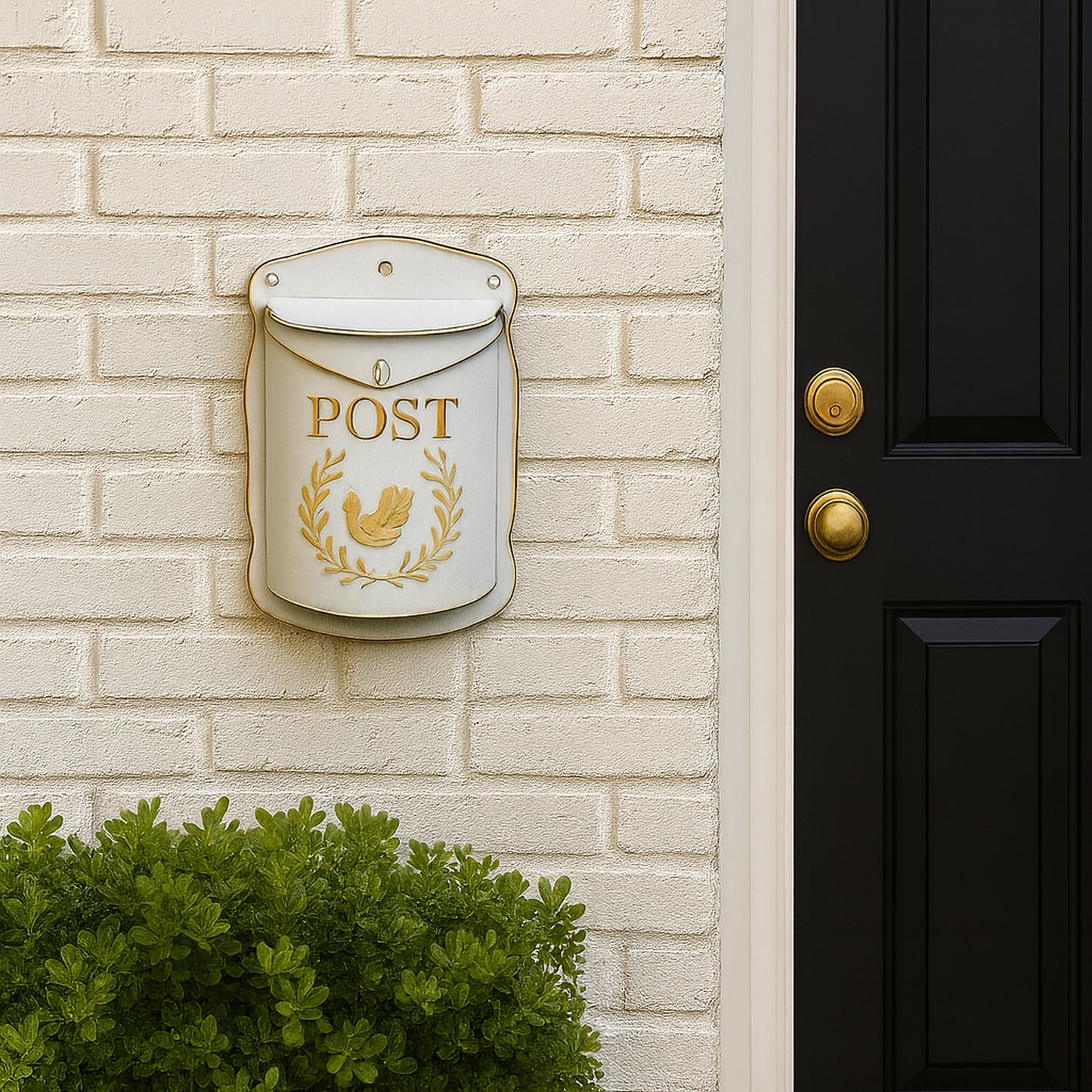 Antique Mailbox, White and Gold Wash