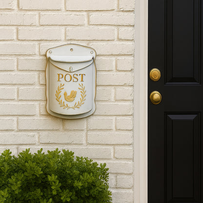 Antique Mailbox, White and Gold Wash