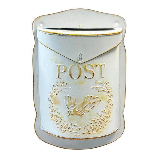 Antique Mailbox, White and Gold Wash