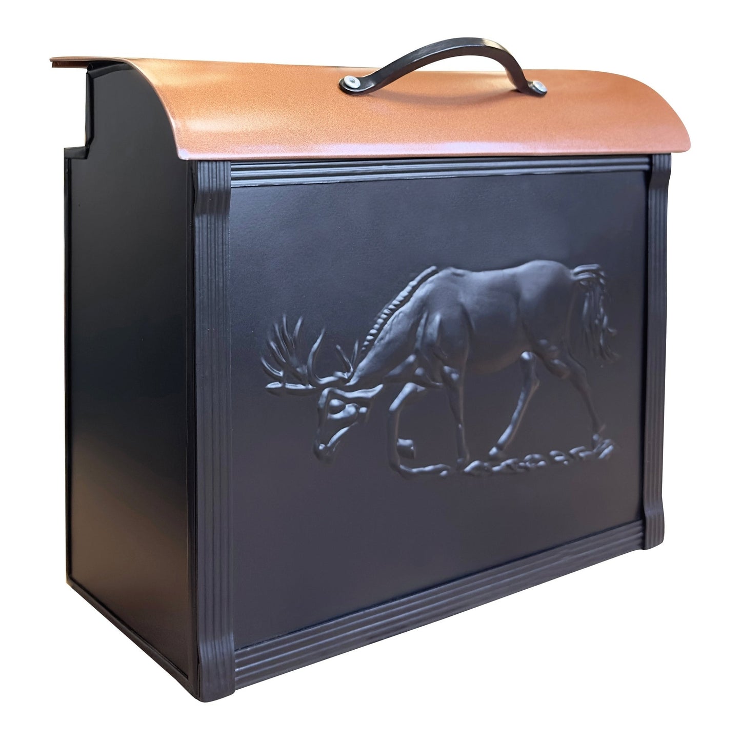 Moose Mailbox With Handle, Black & Copper