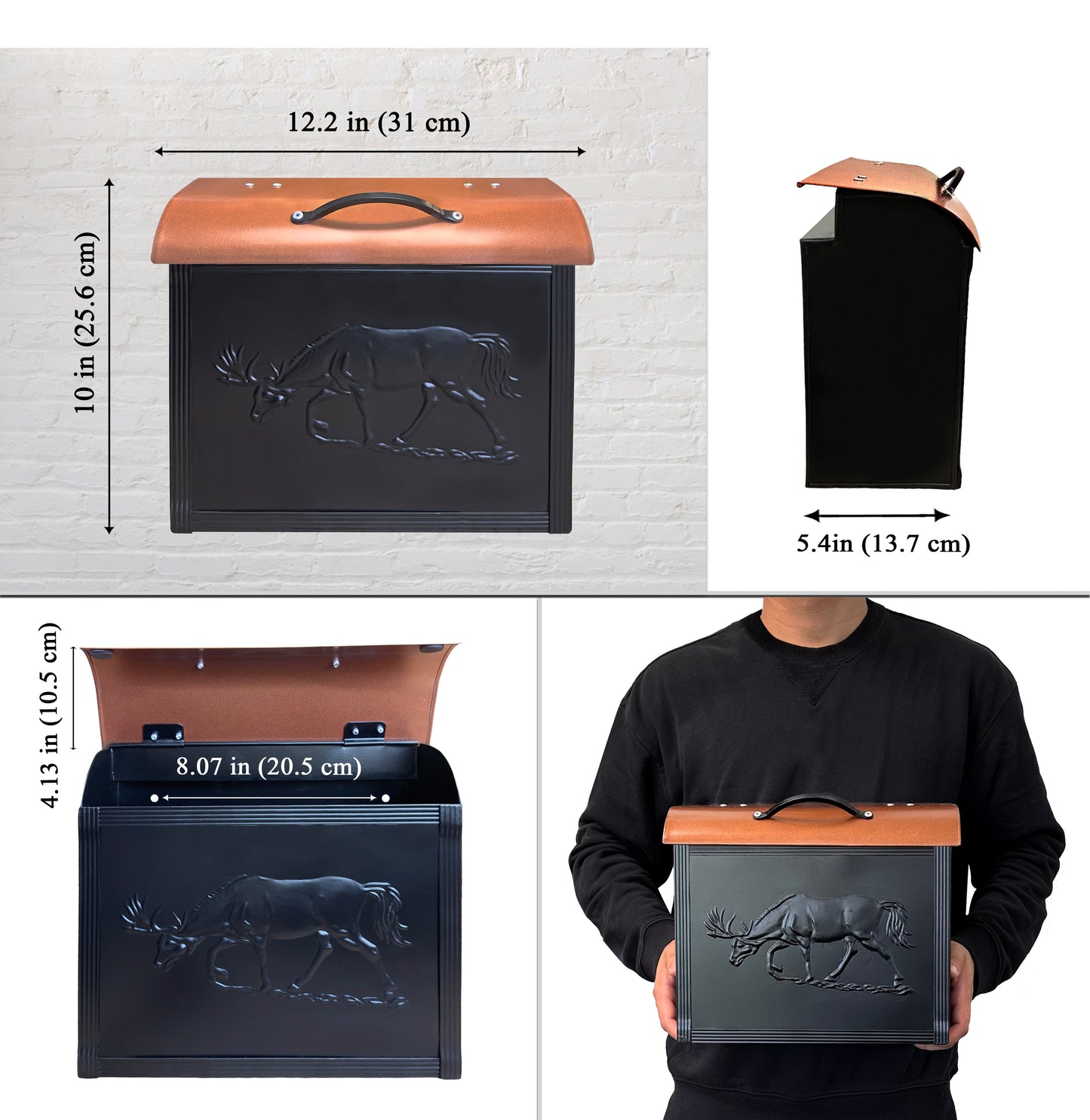 Moose Mailbox With Handle, Black & Copper