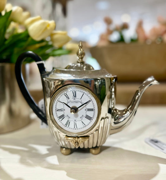 Table Clock, 2.5" Face, Nickel/Matt Antq Brass Black