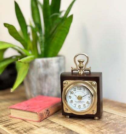 Table Clock, 3" Face, Matt Antq Brass/Hm Wood