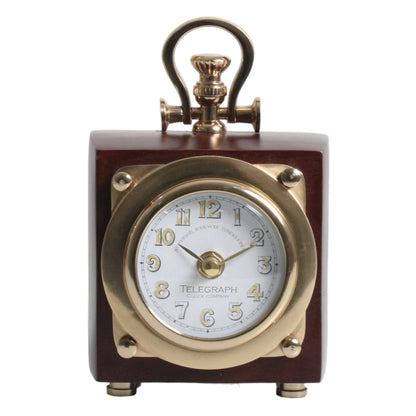 Table Clock, 3" Face, Matt Antq Brass/Hm Wood