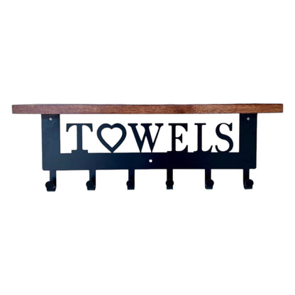 'Towels'' Hooks Rack With Wooden Shelf