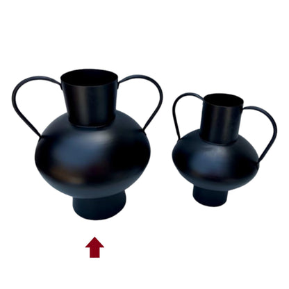 Metal Black Double Handles Urn Vase, Large