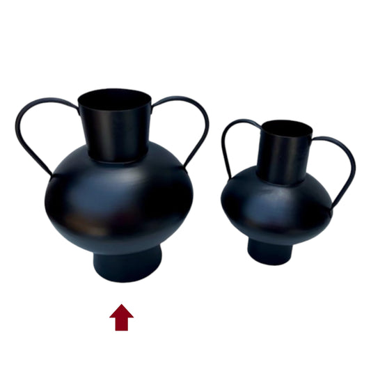 Metal Black Double Handles Urn Vase, Large