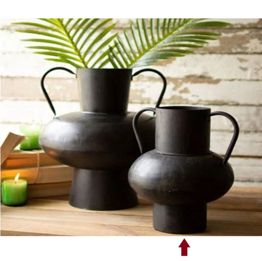 Metal Black Double Handles Urn Vase, Small