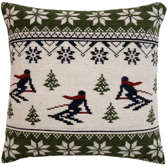 Nordic Skiers Woven Cushion