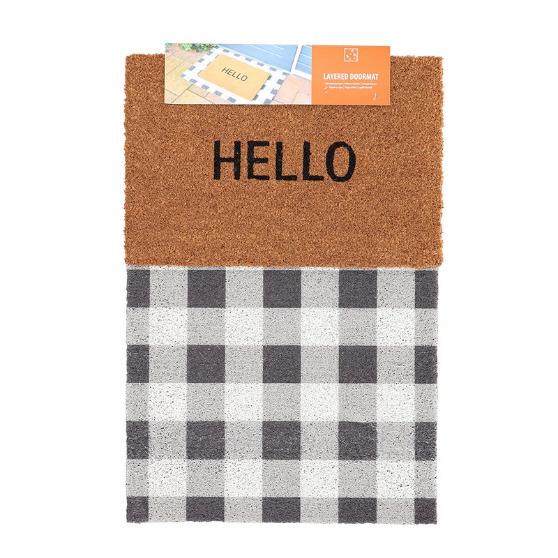 Layered Doormat Set Checked Pattern