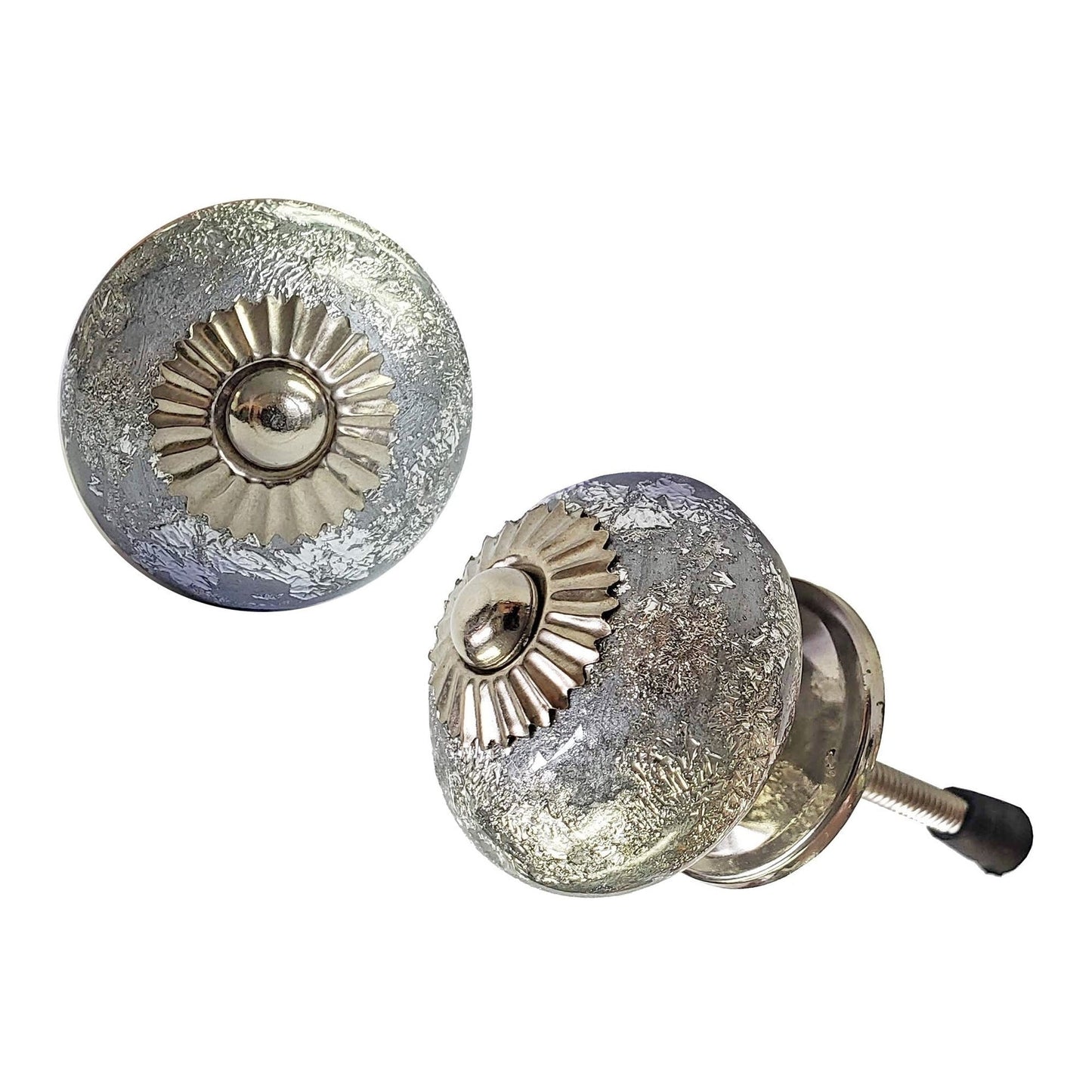 Round Knob, Dapple Silver, Ceramic