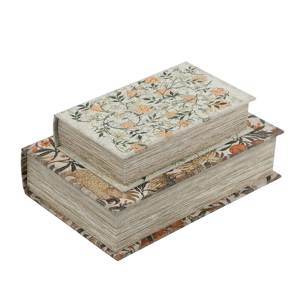 Set of 2 Decorative Book Boxes with Multi-Colored Floral Mo