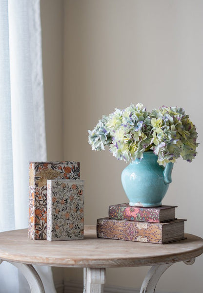 Set of 2 Decorative Book Boxes with Multi-Colored Floral Mo