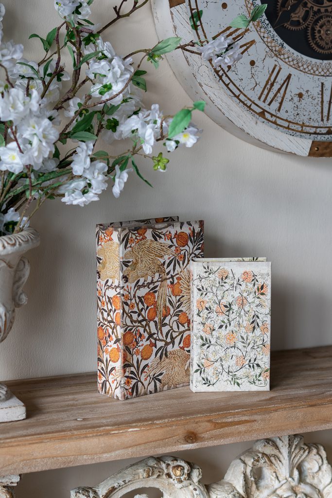 Set of 2 Decorative Book Boxes with Multi-Colored Floral Mo