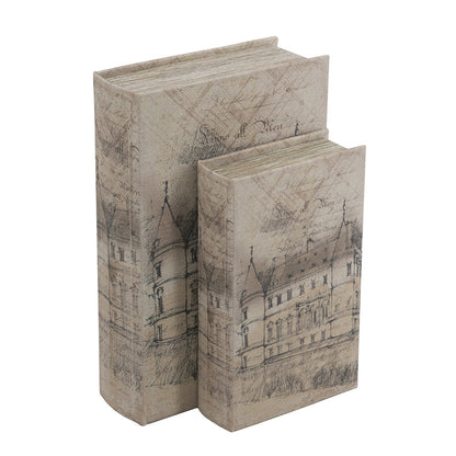 Set of 2 Decorative Book Boxes with Architectural Sketch Mo
