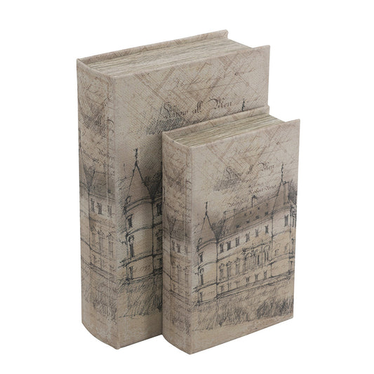 Set of 2 Decorative Book Boxes with Architectural Sketch Mo