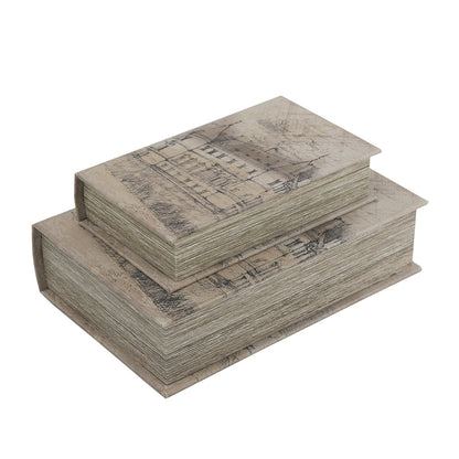 Set of 2 Decorative Book Boxes with Architectural Sketch Mo