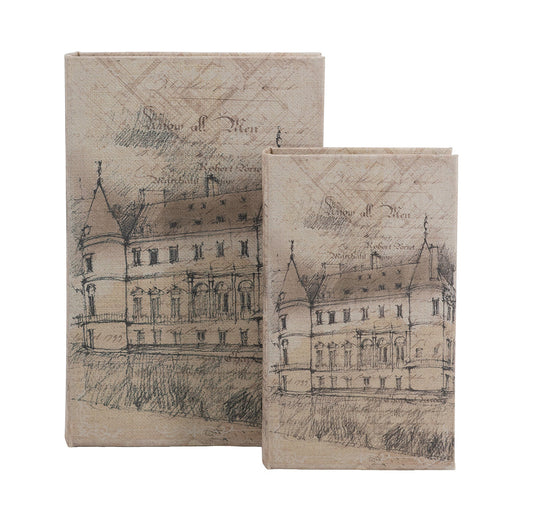 Set of 2 Decorative Book Boxes with Architectural Sketch Mo