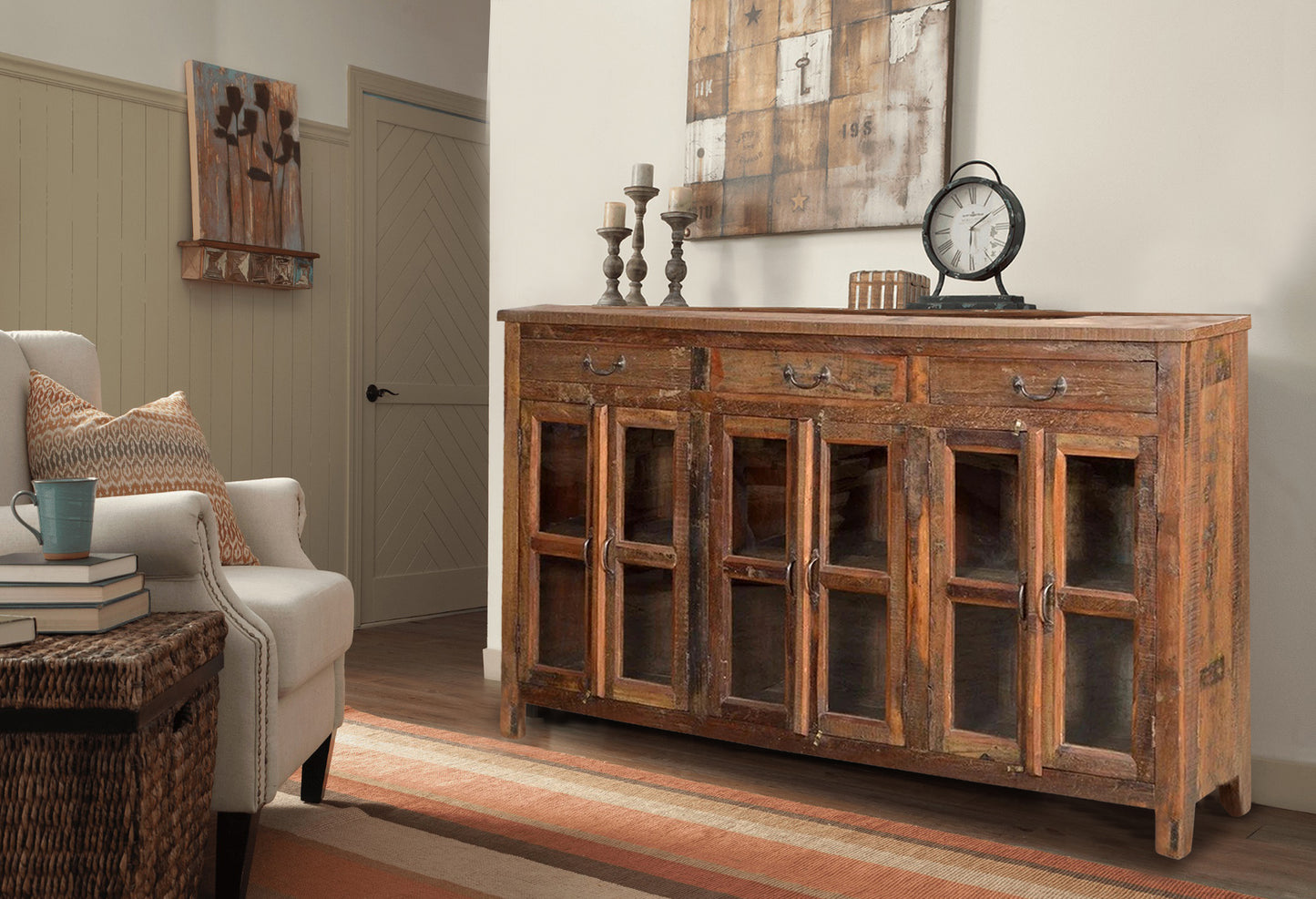 Wooden Sideboard 3 Dwrs 6Doors