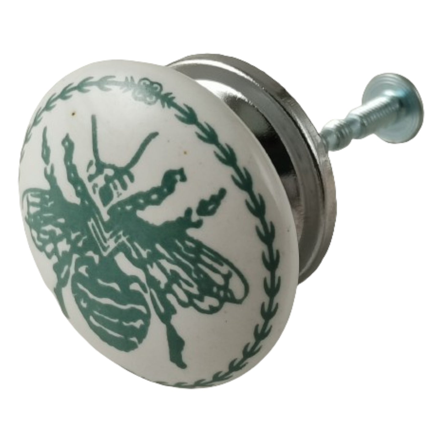 Ceramic Green Bee Knob, Green / White