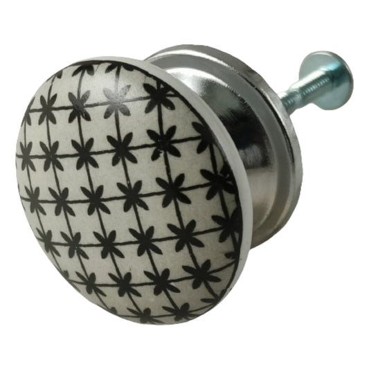 Ceramic Black Texture Round Knob, Black / White