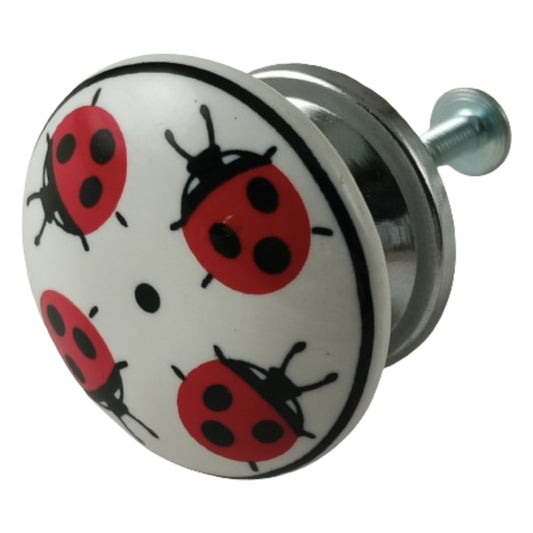 Ceramic Ladybugs Knob, Red / White