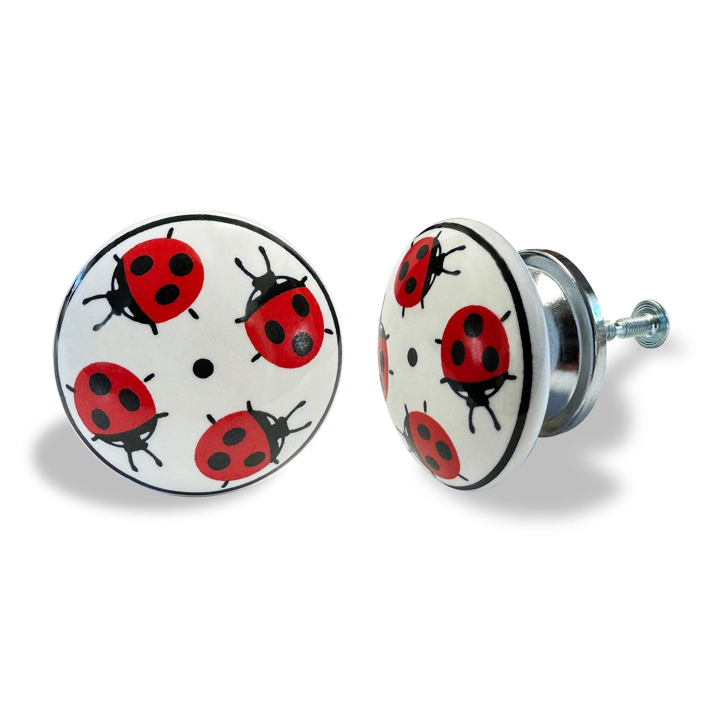 Ceramic Ladybugs Knob, Red / White