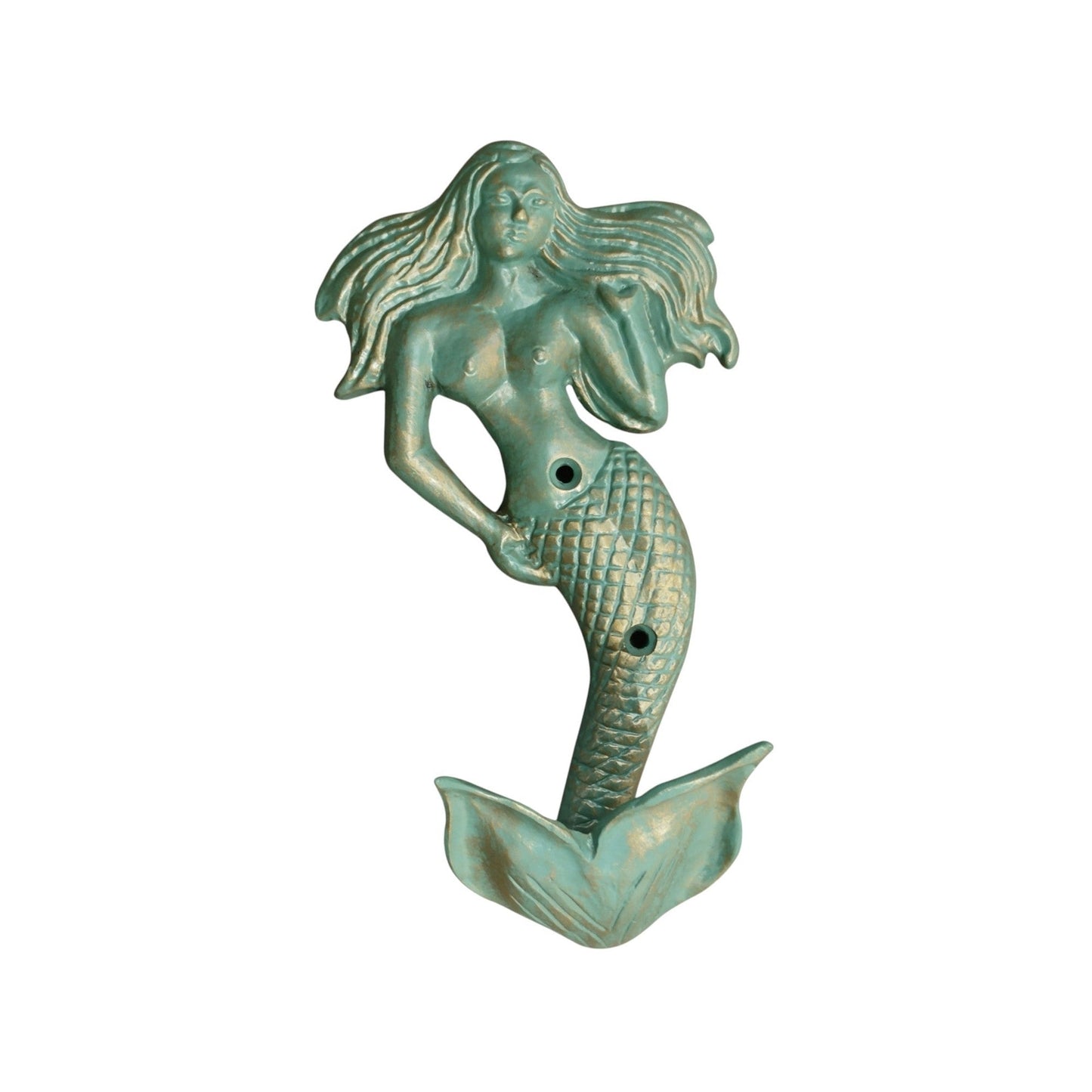Mermaid Wall Hook, Green Patina