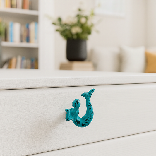 Mermaid Knob Metal Turquoise, Last Chance