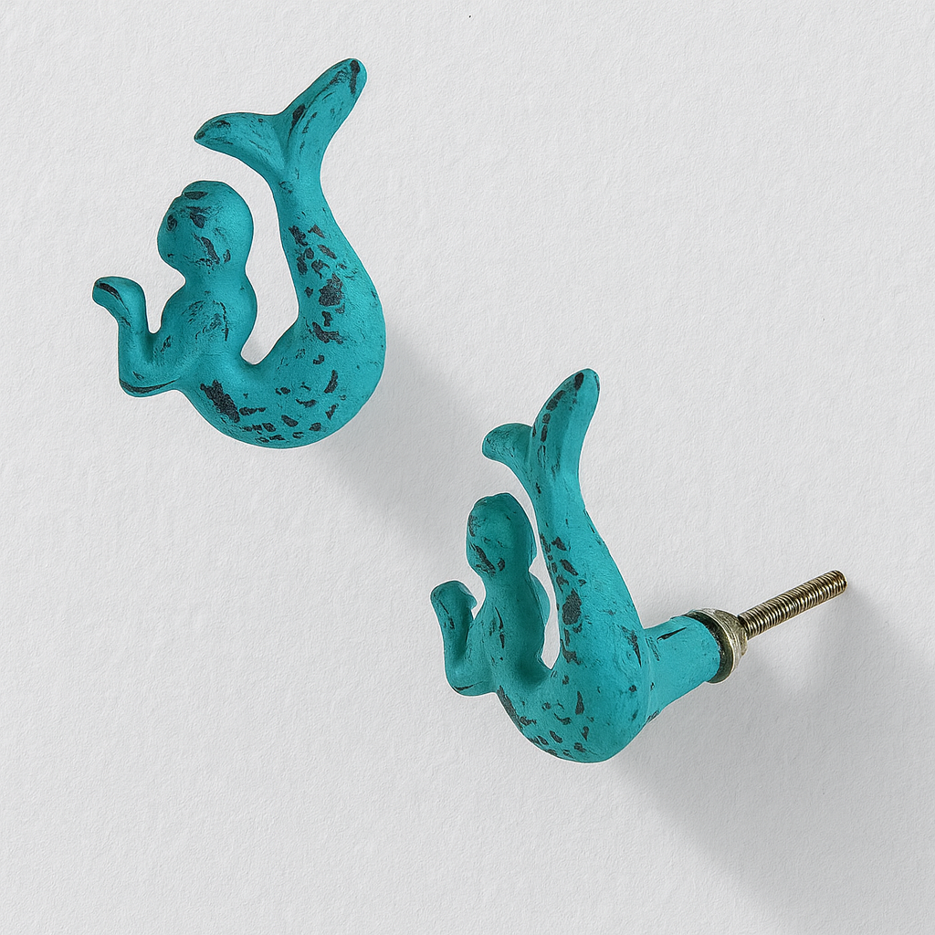 Mermaid Knob Metal Turquoise, Last Chance
