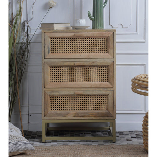 Mango Wood Bedside With Rattan Cane Frame