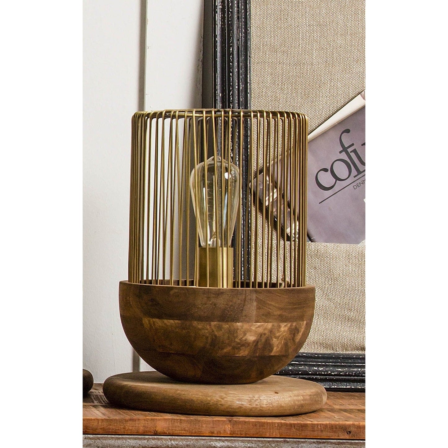 Caged Table Lamp With Wooden Base (VV-22480B)