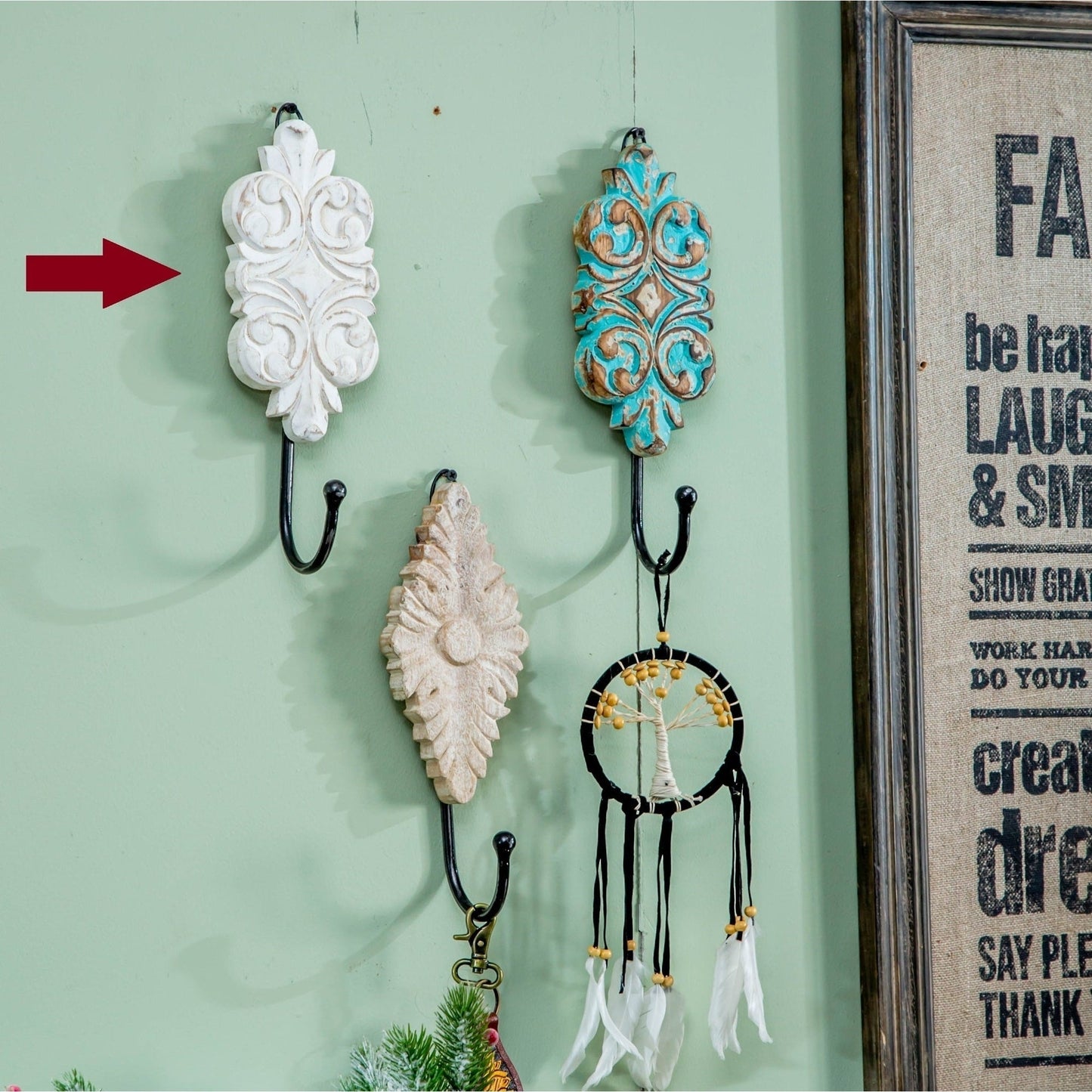 Carved Wooden Hanger, Rustic White