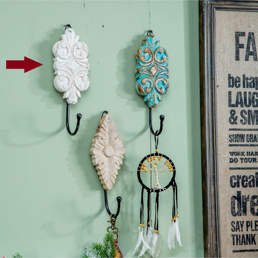 Carved Wooden Hanger, Rustic White