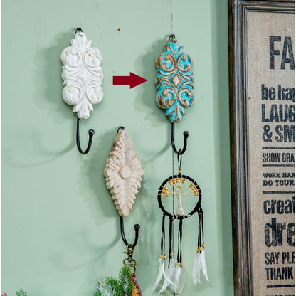 Carved Wooden Hanger, Rustic Turquoise